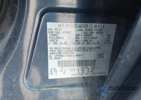 2004 Ford F-150 Fx4/Lariat/Xlt from USA, damaged, VIN 1FTPW145X4KC49571